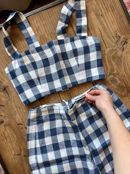 Reformation Pants - Reformation Blue and White Gingham Two-Piece Linen Top & Pant Set (Size S)